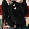 Black Drawstring Kangaroo Pocket Henley Hoodie