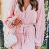 Fashionable Ribbed Romper With Knotted Waist Design - Perfect For Fall Season