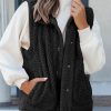 Black Snap Button Pocketed Sherpa Vest Jacket