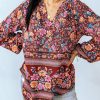 Floral Print V Neck Long Sleeve Blouse