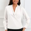 White Solid Wrap V Neck Long Sleeve Top