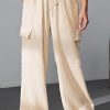 Apricot Loose Drawstring High Waist Crinkled Cargo Pants