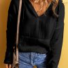 Black Lightweight Crinkle Pocketed Hooded Blouse