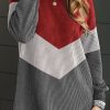 Medium Grey Color Block Corded Texture Long Sleeve Top