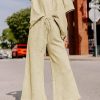 Women's Apricot Textured Loose Fit T Shirt And Drawstring Pants Set