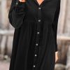 Black Long Sleeve Ruffle Velvet Button Up Dress