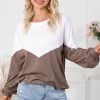 Khaki Colorblock Cutout Elastic Hem Pullover Sweatshirt