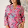 Elegant Rose Plus Size Paisley Print V Neck Blouse For Women