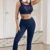 Blue Mesh Splicing Crop Top High Waist Sports Set