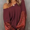 Biking Red Sequin Patchwork Sleeve Open Back Waffle Knit Top