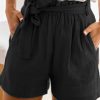 Black Paperbag Waist Crinkled Shorts With Belt