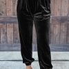 Black Solid Velvet Jogger Pants