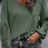 Green Crochet Lace Patch Raglan Sleeve Top