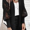 Black Crochet Lace Sleeve Ribbed Knit Cardigan