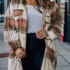 Brown Plus Size Plaid Flap Pockets Shacket