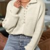 Beige Pearl Button Stand Collar Dolman Sleeve Sweater