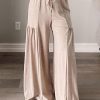 Khaki Drawstring Pleated Wide Leg Pants