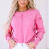 Rose Exposed Seamed High Low Raw Edge Sweatshirt