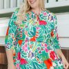 Multicolor Floral Tie Split Neck Plus Size Peplum Blouse