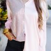 Pink Sequin Contrast Long Sleeve Shirt