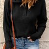 Black Buttoned Turn Down Collar Comfy Ribbed Sweater