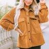 Women's Casual Brown Flap Pocket Buttoned Jacket