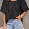 Black Lush Printed Balloon Sleeve Ruched Chiffon Top