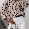 Pink Button Frill Cuffs Oversize Puff Sleeve Blouse