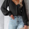 Black Pearl Embellished Puff Sleeve V Neck Cardigan