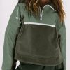 Green Fleece Patchwork Color Block Zip Funnel Neck Sweatshirt