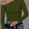 Green Asymmetrical Neckline Long Sleeve Knit Top