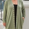 Green Plus Size Snap Buttons Front Knit Cardigan