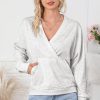 Gray Contrast Trim V Neck Wrap Sweatshirt With Pocket