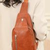 Chestnut Adjustable Straps Zipped PU Leather Sling Bag