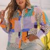 Multicolour Plus Size Mixed Print Buttoned Shirt