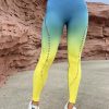 Multicolor Ombre Wide Waistband Laser Hole Sports Leggings