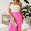 Pink Color Block Side Slit One Shoulder Bodycon Midi Dress