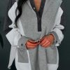 Gray Color Block Exposed Seam Buttoned Neckline Hoodie