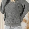 Women's Gray Rivet Kangaroo Pocket Hooded Sweater