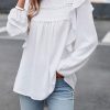 Pretty And Sweet Fall Essential: White Lace Eyelet Blouse With Dotty Details