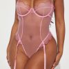 Pink Sheer Mesh Scalloped Trim Garter Teddy Lingerie