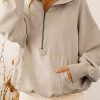 Gray Ribbed Trim Kangaroo Pocket Zipped Hoodie