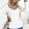 White Floral Crochet Neck Detail Long Sleeve Top