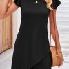 Black Round Neck Ruffle Sleeve Wrap Hem Dress