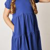 Blue Little Girl Tiered T Shirt Dress With Pockets