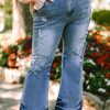 Sky Blue Plus Size Distressed Flare Jeans