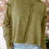 Green Exposed Seamed High Low Raw Edge Sweatshirt