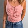 Pink Lace Up Ruched Tank