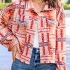 Red Western Aztec Print Corduroy Jacket