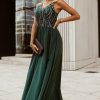 Green Sequin Lines Bodice High Waist Gown